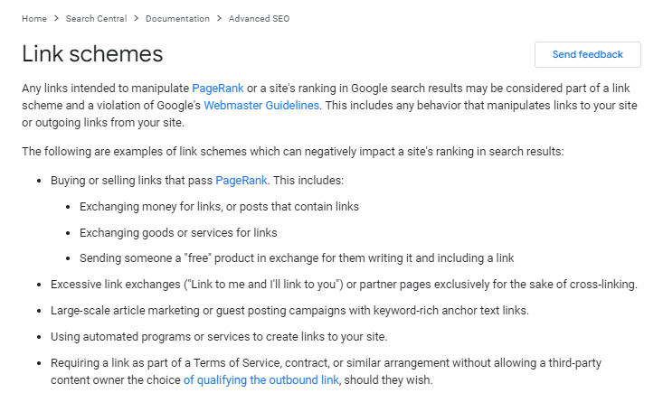 google policy on link schemes