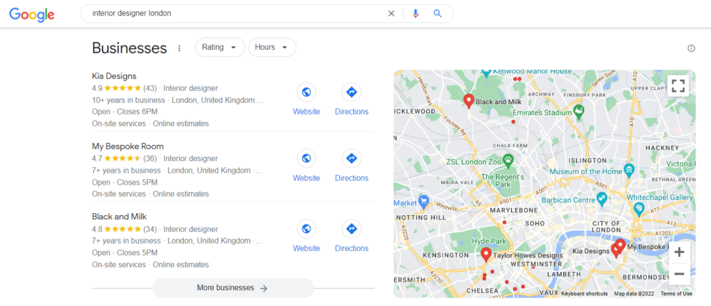 interior design google maps seo rankings
