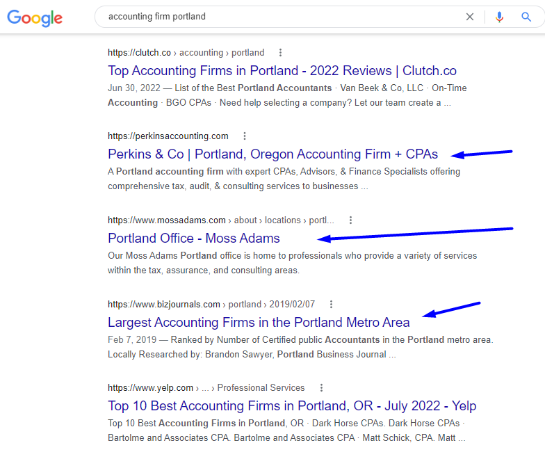 seo for accountants google results