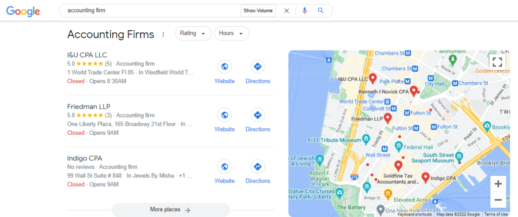 accountant local seo maps results