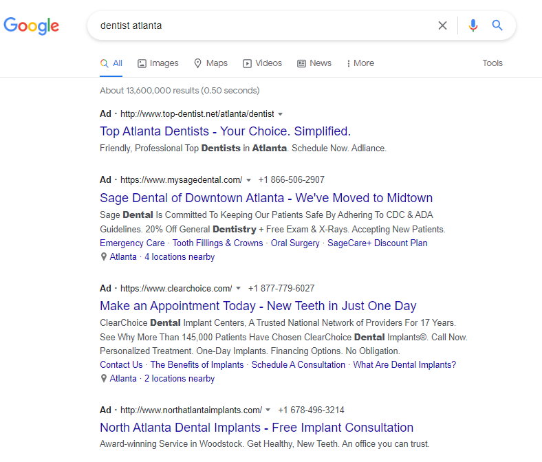 google ads for dentist niche