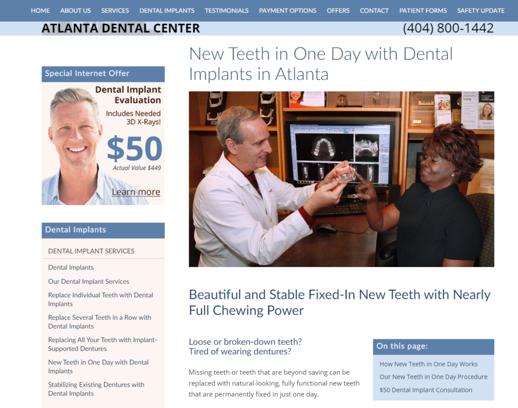 great dental clinic seo page example