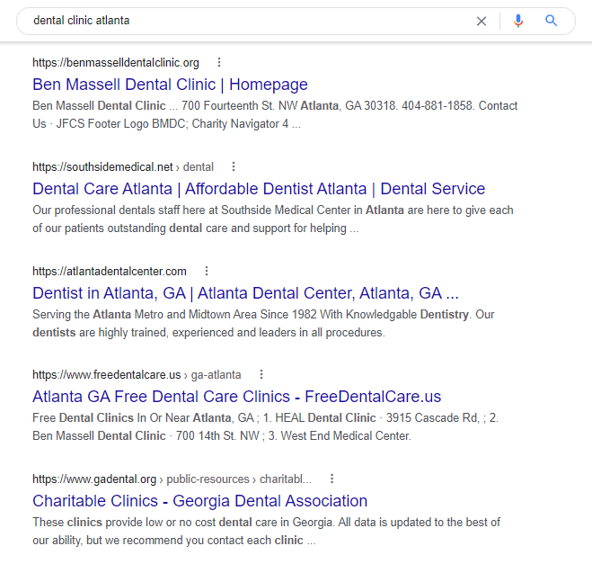 dental clinic local search results